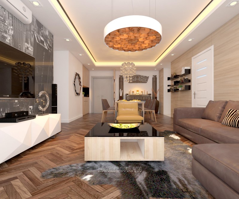 Ghế sofa góc da màu nâu